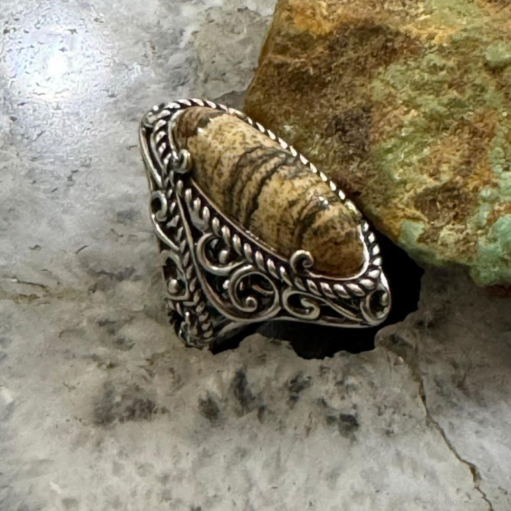 Carolyn Pollack Sterling Silver Elongated Picture Jasper Decorated Ring Size 5.5 - Picture 3 of 10
